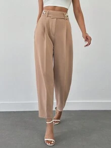 RueChic Women High Waist Rusty Rose Double Buttoned Pants - Rusty Rose - View 3