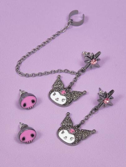 HELLO KITTY AND FRIENDS | SHEIN مجموعة أقراط بتصميم كوروني قطعتين Kuromi