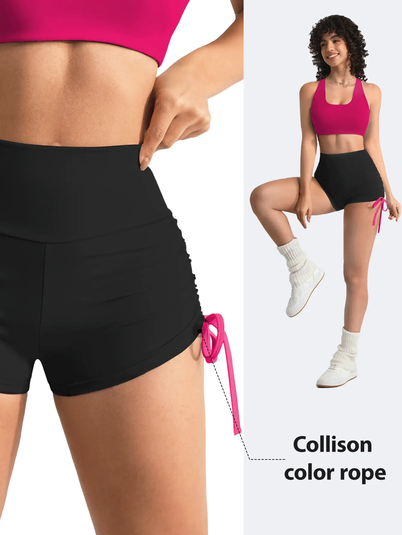 Easithlete Peach Lifting Contrastive Color Yoga Shorts High Waist Elastic Exercise Tights For Women, Sports Biker Shorts - Black - View 2