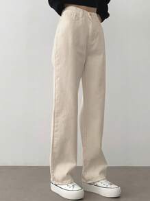 DAZY Women's Solid Color Patch Pocket Straight Leg Loose Casual Pants - Apricot - View 5