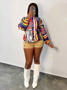 Slaydiva Women's Vacation Style All-Over Print Crew Neck Long Sleeve Casual Sweatshirt - Multicolor - View 4