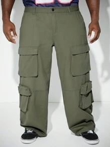 Manfinity Hypemode Quần ống rộng denim màu xanh quân đội rộng rãi cho nam cỡ lớn - xanh quân đội - Xem 3