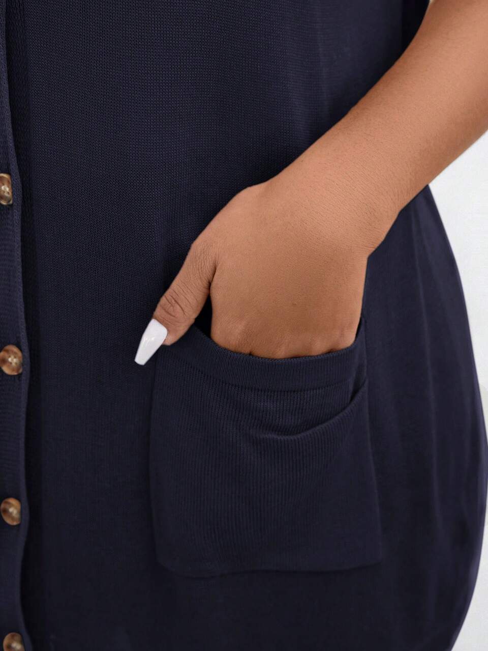 Plus Size Front Button Long Sleeve Minimalist Casual Fall Cardigan With Pockets, For Winter,Fall Women Clothes Autumn