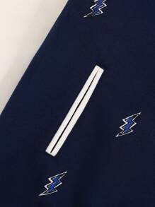SHEIN Young Boys' Lightning Embroidery Inset-Sleeve Blue Sports Casual Outdoor Athletic Baseball Jacket, Suitable For Autumn/Winter - Blue - View 3