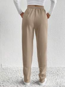 SHEIN Tall 女士抽绳腰部口袋慢跑休闲运动裤 - 咖啡棕 - 查看 2