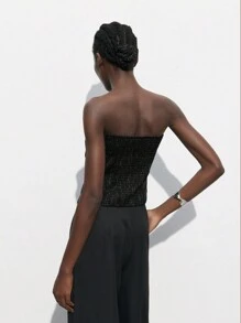 Maija 灰色不对称裹身条纹休闲女式上衣 - 黑色 - 查看 5