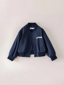 PrepCrw 少女海军蓝字母刺绣梭织修身长袖棉服外套，返校季 - 藍色 - 查看 5