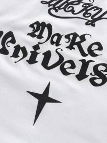 Manfinity EMRG 男士休闲宽松短袖圆领字母印花T恤，夏季 - 白色 - 查看 6