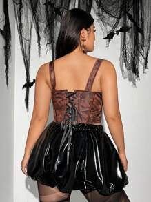 PUNK 大码女式佩斯利提花不对称下摆吊带背心 - 棕色 - 查看 6