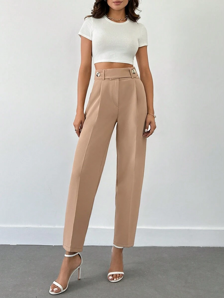 RueChic Women High Waist Rusty Rose Double Buttoned Pants - Rusty Rose - View 1