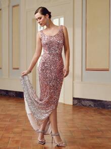 ZEYLAH SEQUINS SPLIT THIGH MERMAID HEM Dress WITH HOODIE