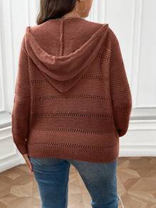 SHEIN LUNE Áo khoác cardigan tay dài raglan màu trơn cỡ lớn cho nữ, mùa thu/đông - màu nâu - Xem 2