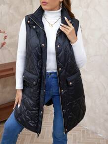 SHEIN Clasi Chaleco tipo parca térmico reversible con bolsillos para tallas grandes