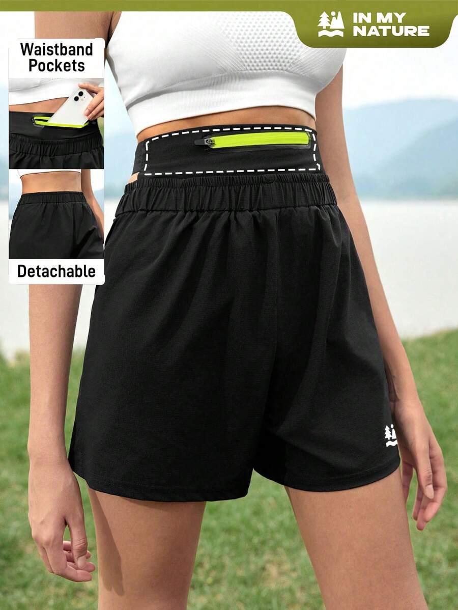 In My Nature Pantaloni scurți pentru sport în aer liber pentru navetă, cu talie înaltă, buzunar ascuns detașabil, pantaloni scurți pentru alergare, respirabili