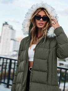 EURMUSE Women's Casual Long Sleeve Hooded Long Padded Coat, Winter Clothes