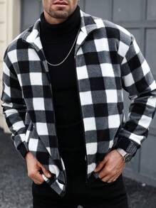 Manfinity Homme Men's Plaid Long Sleeve Zipper Front Casual Versatile Jacket For Autumn And Winter - Grey - View 1