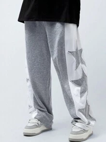 Manfinity VCAY Men's Plus Size Casual Knitted Patchwork Drawstring Straight Leg Pants - Multicolor - View 1