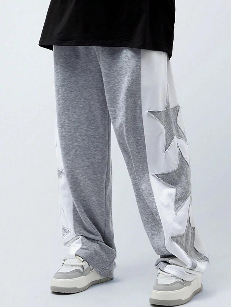 Manfinity VCAY Men's Plus Size Casual Knitted Patchwork Drawstring Straight Leg Pants - Multicolor - View 1