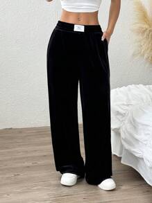 Muchica 休闲天鹅绒直筒裤 - 黑色 - 查看 5