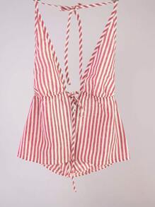 SHEIN Unity 女士休闲条纹露背系带背心，夏季新年服装图案 T 恤女式上衣 - 紅色 - 查看 7