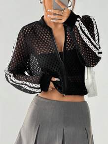 SHEIN Unity Women's Sports Mesh Ballet Jacket - Black - View 5