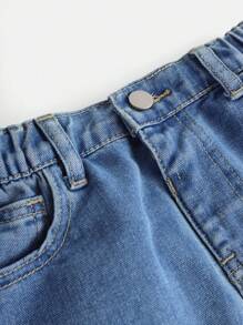 Girls Casual Versatile Denim Jacket And Mini Skirt Set - Medium Wash - View 3