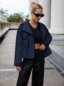SHEIN Essnce Women's Long Sleeve Contrast Trim  Coat