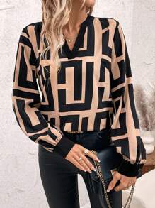SHEIN Clasi Contrasterende kleuren bedrukte casual blouse voor dames