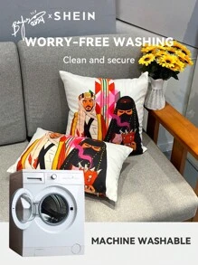 SHEIN X Arab Artists Luxury Fashion Style Double Sided Square Decorative Pillowcase Without Filling, Suitable For Decoration Of Sofas, Living Rooms, Bedrooms, Floors, Benches, Cars, Offices, Coffee Shops, Etc., Pillowcase Will Not Shed Or Ball, Can Be Used Throughout The Year.