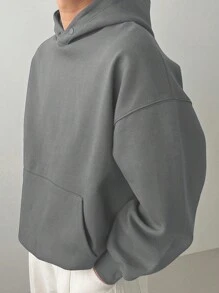 DAZY 男士休闲落肩抓绒卫衣，灰色，秋冬连帽衫