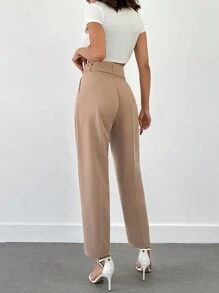 RueChic Women High Waist Rusty Rose Double Buttoned Pants - Rusty Rose - View 2