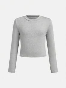 2sets Tween Girl Basic Grey & Black Long Sleeve Knit Top & High Waist Flare Knit Pants Sets