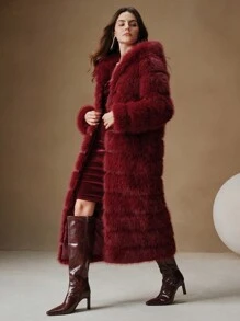 Anewsta 女士优雅纯色圣诞蓬松连帽长外套，时尚秋冬