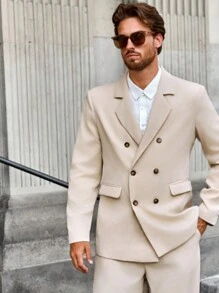 Manfinity Mode Traje formal casual de hombre con solapa muescada y abotonadura sencilla - Caqui - Ver 9