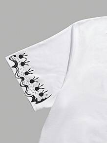 Manfinity EMRG 男士休闲宽松短袖圆领字母印花T恤，夏季 - 白色 - 查看 3