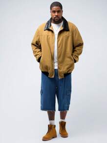 Manfinity VCAY Men's Plus Size Casual Patchwork Knitted Blend Long Sleeve Jacket, Suitable For Autumn And Winter - Multicolor - View 4