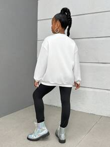 SHEIN Leap Crew Tuta sportiva in pile con girocollo e pantaloni, set per ragazze pre-adolescenti di - Bianco e nero - Visualizzare 2