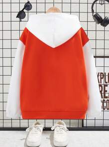 Tween Boy Casual Contrast Color Letter & Star Pattern Fleece Hooded Jacket, Suitable For Autumn, Spring And Winter, For Outdoor Play, School, Street Photography, Party And Leisure At Home, Great Value - Multicolor - View 2