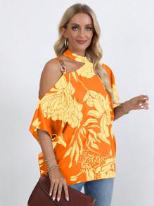 SHEIN Clasi Damen Bluse mit floralem Muster, asymmetrischem Kragen und weiter Form