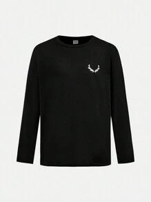 SHEIN Bộ 4 áo thun dài tay cổ tròn in họa tiết dáng rộng cho bé trai tuổi teen, phong cách thời trang thu đông. - màu đen - Xem 6