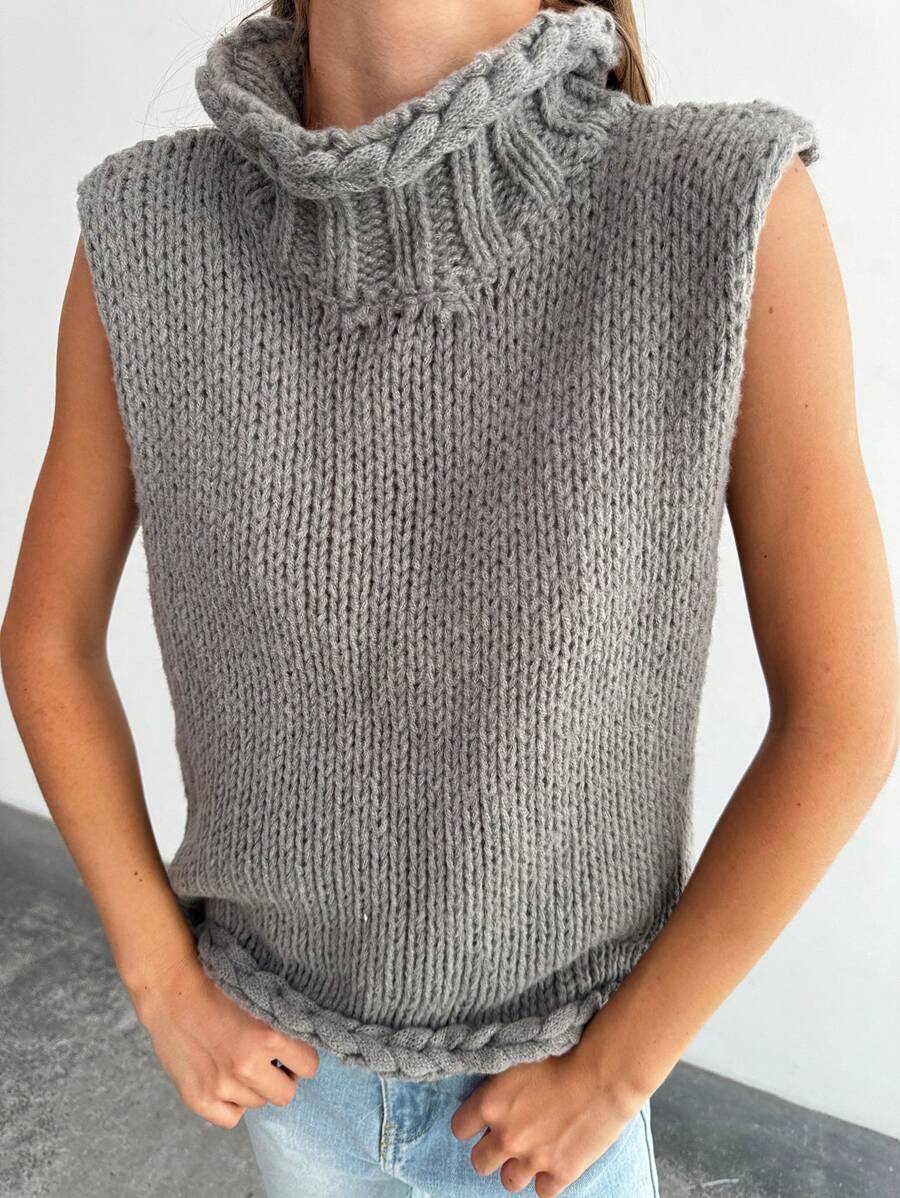 Aloruh 新品 独特设计扭领装饰灰色百搭针织背心，可内穿或外穿