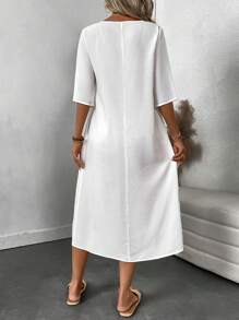 EMERY ROSE 女士純色簡約刺繡日常夏季度假連身裙