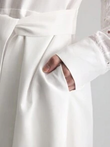 Ontre 白色刺绣亚麻休闲衬衫式连衣裙（带衬里） - 白色 - 查看 8