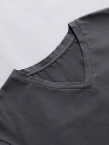 LUVLETTE 柔软棉质薄绒长款V领女士睡衣家居服套装，可作睡衣外穿，秋季睡衣 - 深灰色 - 查看 7