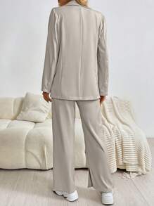 Chiquease 2024秋冬新品杏色清爽休闲西装套装，通勤，约会，聚会，博主同款（高品质） - 米色 - 查看 2