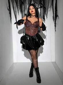 PUNK 大码女式佩斯利提花不对称下摆吊带背心 - 棕色 - 查看 3