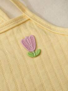 2pcs/Set Young Girls' Simple Cute Yellow And Pink Embroidered Camisole Underwear Set - Multicolor - View 4