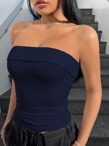 SHEIN EZwear 女士海军蓝无缝短款背心