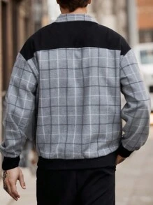 Manfinity RelaxMax Chaqueta casual con cremallera de manga larga a cuadros para hombre, primavera/otoño
