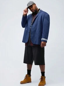 Manfinity VCAY 大码男士休闲编织条纹宽松长袖西装外套适合秋冬季节